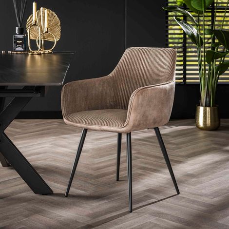 Chaise fauteuil en velours côtelé taupe BIBO (lot de 2) (1/4)