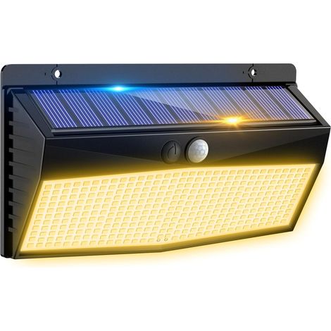 368LED Lampe Solaire Exterieur Detecteur de Mouvement, 3 Modes Spot Solaire, Étanche Lumiere LED Solaire Extérieur, éclairage pour Murale Jardin Outdoor Garage Cour Blanc Chaud, Lot de 1 (1/5)