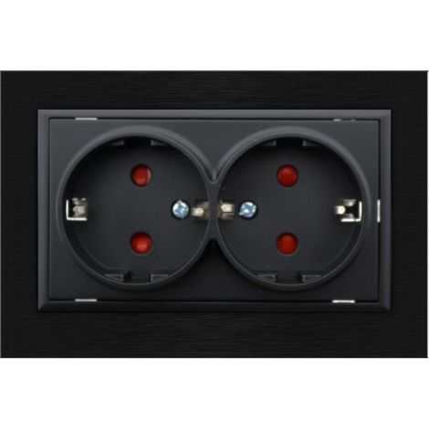 IluminaShop - Enchufe Empotrable Tipo F Schuko Doble Negro Marco Aluminio Incluido 16A IP20 Serie wLux (1/3)