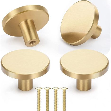 4x Poignées Meuble Ronde 33mm Boutons Armoire en Laiton Brossé Poignées pour Porte Placards Tiroir Doré (1/5)