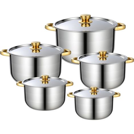 Juego de ollas para sopa, acero inoxidable 410, tamaños de 18 a 26 cm, capacidad de 1,9 L a 6,0 L, aptas para cocinas de gas e inducción, con certificación FCM. (1/5)