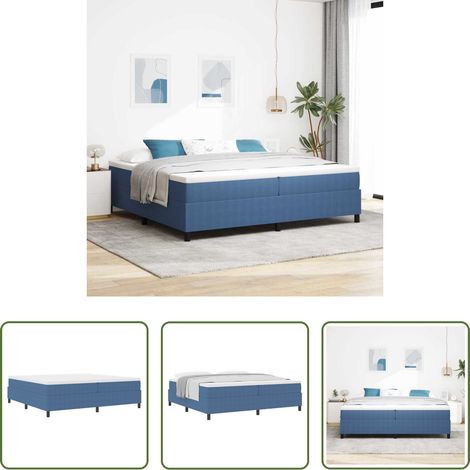 Holzrahmen - Boxspringbett Blau und Weiß 200 x 200 cm Cordstoff (1/5)