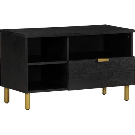 Mueble de TV con amplio espacio de almacenamiento diseño industrial salón 80 x 33 x 46 cm madera de ingeniería negra 020057720