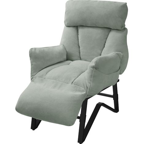 ML-Design Relaxsessel Grau-Grün, Sessel Wohnzimmer Leinenbezug, Fernsehsessel verstellbar mit Armlehnen, Fußstütze, Seitentaschen, Loungesessel gepolstert Ohrensessel Liegesessel Lesesessel Ruhesessel