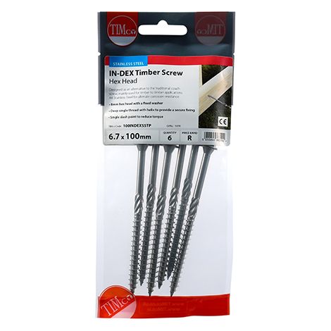 TIMCO Timber Screws Hex Flange Head A4 Stainless Steel - 6.7 x 100