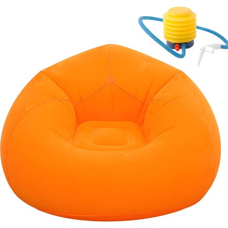 Canapé gonflable - 105 x 105 x 60 cm - Fauteuil gonflable ultra doux, sans remplissage de haricots - Gonflage rapide et portable - Pour salon, jardin, camping - Orange (1/5)