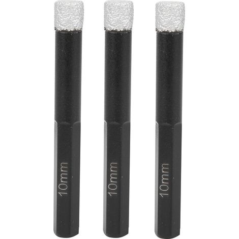 3 pièces brasé foret à sec tige hexagonale diamant trou scie coupe pour granit carreaux de céramique noir 10mm