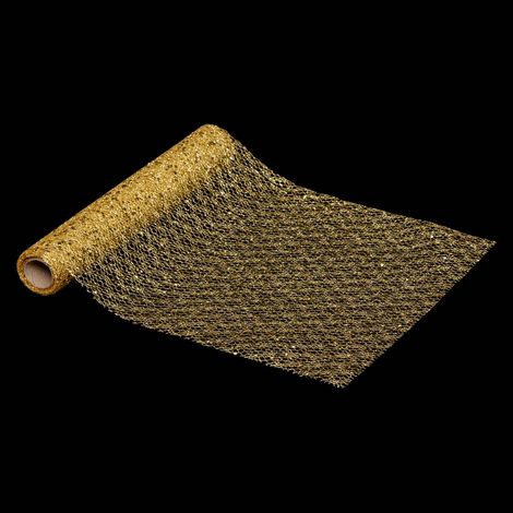 Mesh-Stoff mit Pailletten 28x300cm gold - Feeric lights & christmas
