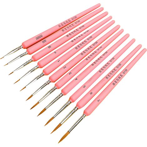 Set de 11 pinceaux de détail, manche ergonomique, poils en martre doux, excellente absorption, pour traits fins - Rose, 11 pièces (1/5)