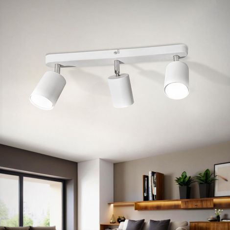 Plafonnier 3 Spot Orientables, Plafond Lampe avec 3 Ampoules Blanc Froid 6000K 5W 430LM, GU10 LED Spot Lampe à Angle Réglable, Pour Cuisine, Salon (1/5)