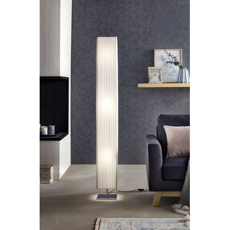 Lampadaire Design Art Déco 160 cm Blanc et Chrome pour Salon et Bureau 3 x E27 - PANGIVO (1/3)