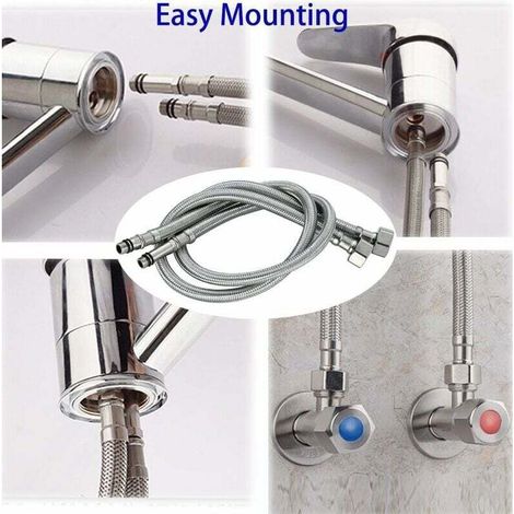 Lot de 2 tuyaux flexibles tressés en acier inoxydable pour Robinet de cuisine/lavabo monobloc 1/2 Raccord 600 mm de long