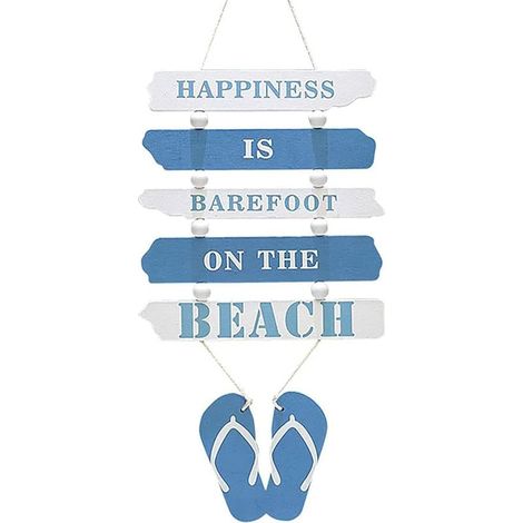Plaque en Bois à Suspendre, Pancarte en Bois Murale, Panneau Suspendu Decoratif, Décoration Murale Bois Home, Signe de Porte Thème la Plage, Ornement Mural Nautical Beach Flip Flop, 46x19 cm (1/4)