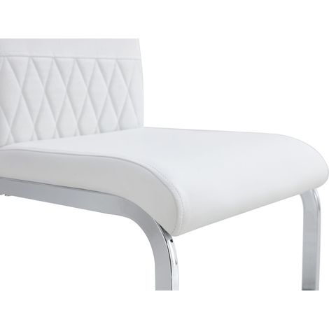 Chaise de Salle à Manger Moderne Lot de 2, Dossier en Cuir PU et Lin, Haute Assise Rembourrée, Design à Rayures Transversales pour Cuisine, Bureau, Accueil, Blanc (1/5)