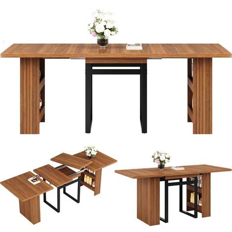 Table à manger Extensible Marron foncé 200x80x78cm Rangement MDF et métal Salle à Manger Rangement Pratique Usage Quotidien Moderne (1/5)