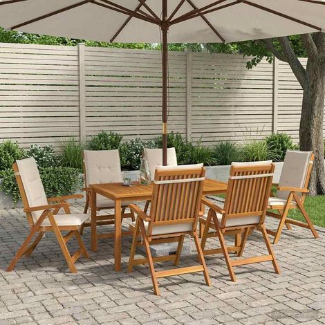 vidaXL Conjunto de comedor de jardín de 7 piezas Natural (1/5)