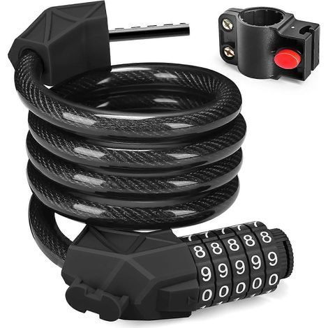 - Antivol de vélo à combinaison à 5 chiffres, haute sécurité, 114 cm / 11,2 mm, pour une utilisation extérieure (noir) (1/5)