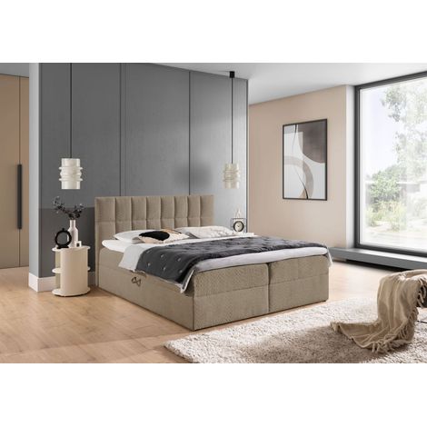 Boxspringbett Schlafzimmerbett DOMINGA 200x220cm Stoff Coral Dunkelbeige (1/5)