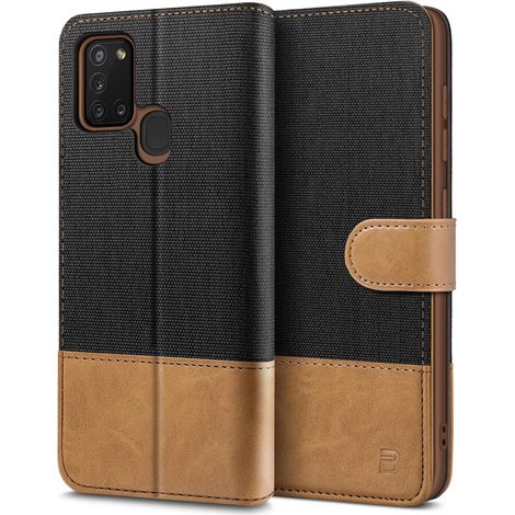 Coque pour Samsung A21s, Etui pour Samsung Galaxy A21s Housse en Cuir de Protection, Portefeuille en Cuir Polyuréthane, Crochet, Pochette pour Monnaie, Fermeture Magnétique, Noir (1/5)