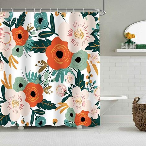 Filiyano-Ensemble rideau de douche anti-moisissures 180 x 180 cm (71 x 71 pouces), motif feuilles vertes naturelles 3D HD, lavable en polyester avec (1/4)