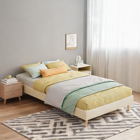 Tête de lit beige en tissu métal 200 x 90 x 14 cm (1/5)