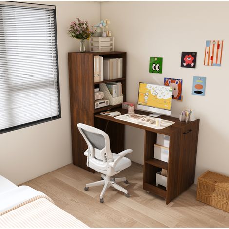 Bureau escamotable 126x55x136 cm en MDF couleur noyer, gain de place pour chambre FloraGrace (1/5)