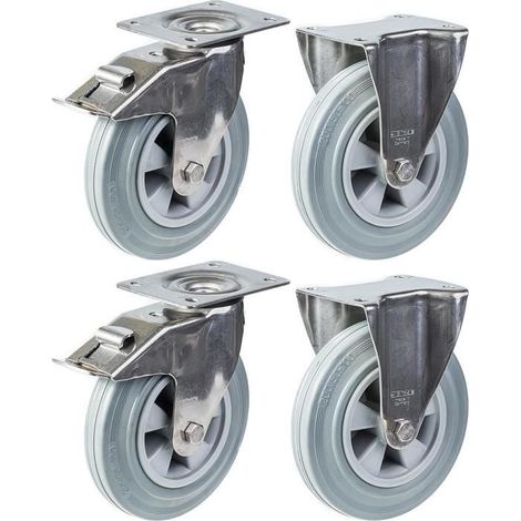 Drehrollen - PARNELLS - 200 mm - Edelstahl - Graugummi - Set von 4