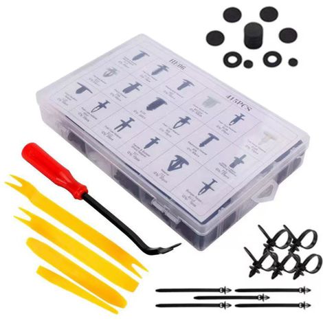 415pcs Kit Assortiment Clips de Retenue de Poussée de Voiture Attache de Pare‑chocs avec Dissolvants