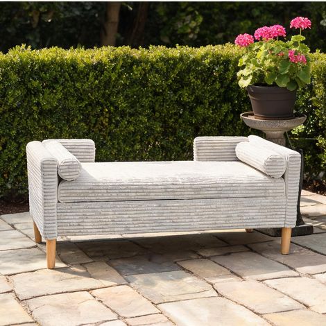 Banc de rangement en velours côtelé gris avec dossier en corduroy (1/5)
