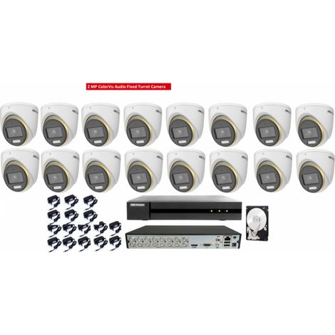 Kit Videosorveglianza Hikvision DVR con 16 Telecamere 2MP ColorVu Audio e HDD 1TB