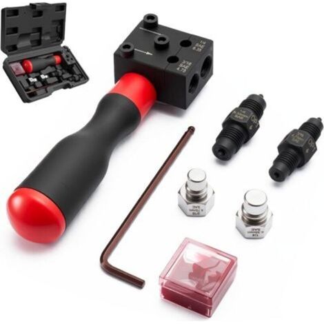 Kit de abocardado de latiguillos de freno SAE, herramienta de crimpado de doble cabezal para latiguillos de freno de automóviles de 4,75 mm y 6,35 mm, compatible con coches y camiones. (1/5)