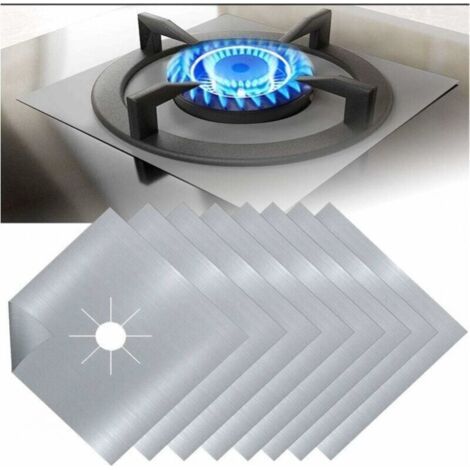 Protection de cuisinière à gaz en téflon argenté, 8 pièces, Protection de cuisinière à gaz, Protection de brûleur à gaz, Anti-corrosion, antiadhésive, cuisine，27x27cmx0.4mm (1/5)
