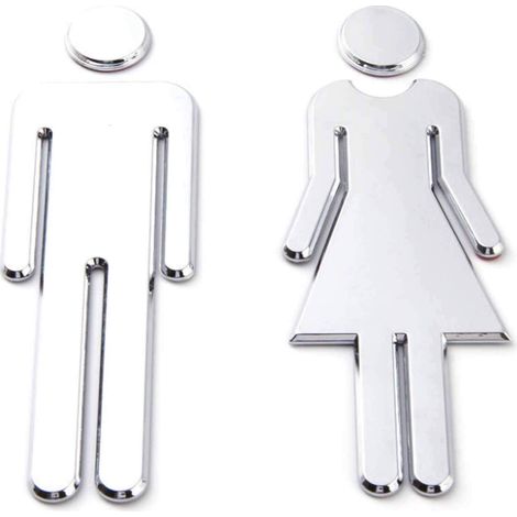 2 pièces Signe WC, Hommes et Femmes Signs Plaque de Porte, Panneaux de Toilette pour Hommes et Femmes, Convient pour les Toilettes Dans les Hôtels, écoles, Entreprises et Restaurants. (Argent) (1/5)