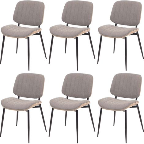 Set 6 sedie per sala da pranzo HHG-203, cucina, tessuto legno curvato (370g/m²) Oeko-Tex MVG, naturale, grigio chiaro