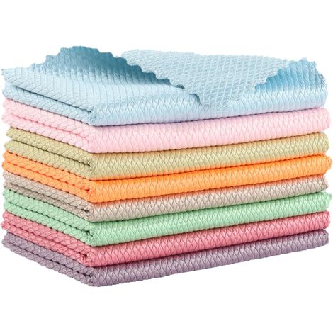 Paquete de 10 paños mágicos anti-rayas para limpiar ventanas, con efecto escamas de pez, toallas de pulido y lavado de platos sin pelusa//.