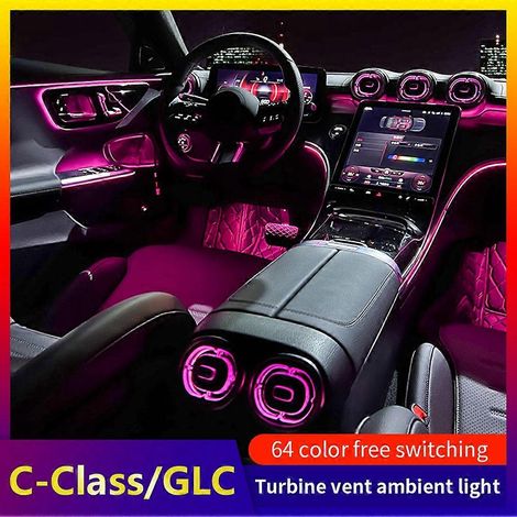 Grille d'aération avant à LED 64 couleurs avec turbine LED pour Mercedes-Benz Classe C W206, éclairage d'ambiance intérieur turbo (1/5)