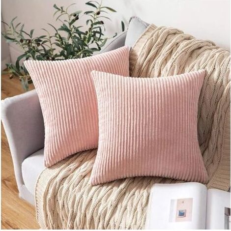 Lot de 2 Decorative Housse de Coussin en Velours Côtelé Canapé Taie d'oreiller Douce pour Maison Salon Chambre Clic Clac 45x45cm Rose (1/4)