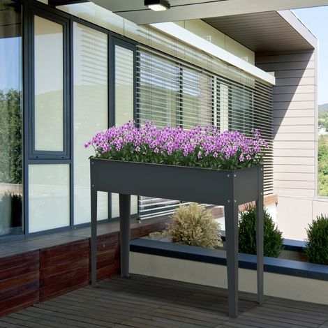 Bac à fleurs surélevé pour extérieur en métal avec 3 trous de drainage, 100x30x80 cm, gris (1/5)