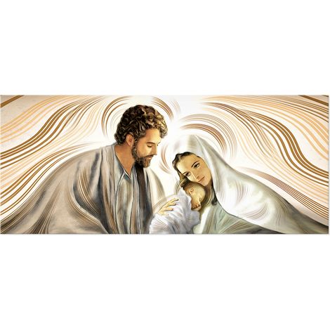 Lupia - Quadro moderno sacra famiglia Canvas Prime NATIVITY BROWN 38x90 cm, Stampa su Tela, Telaio in Fibra di Legno, per soggiorno capezzale camera da letto, ufficio