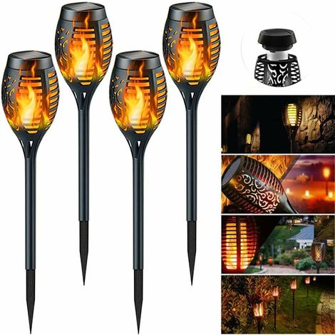 Torche Solaire Jardin avec Flamme Dansante - Lumière Solaire Étanche IP65 pour Allées, Terrasse et Pelouse (1/5)