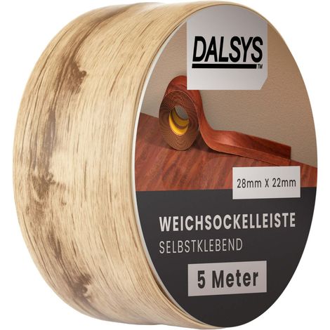 Dalsys Weichsockelleiste selbstklebend Klebeleiste, Abschlussleiste für Fugen in Wohnbereich, Küche, Bad, aus PVC Kunststoff - Gebleichte Eiche 5m