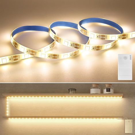 ruban led detecteur mouvement, 1M 3500k Strip à LED blanche chaude avec fonction de minuterie, pour les placards, escaliers, cuisine, lits, salles de bains (Blanc Chaud) (1/5)