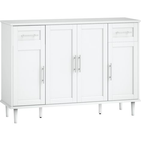 Credenza Buffet Elegante 120x38x86 cm con 2 Cassetti e 3 Armadietti in Legno Bianco