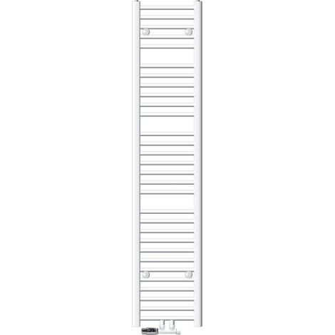 ECD Germany Badheizkörper Mittelanschluss 300 x 1800 mm Weiß gerade mit Thermostat und Anschlussgarnitur Eck Wand Weiß - Heizkörper Heizung Handtuchwärmer Handtuchtrockner Handtuchheizkörper