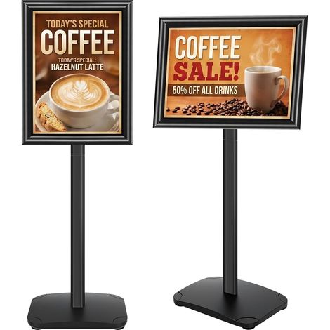 Porte Affiche A3 robuste sur Pied - Base fonte lestée, Rotation 360°, Cadre Clipsable - Présentoir Support Panneau Affichage Extérieur pour Menu, Avis, Signalétique Noir (1/5)