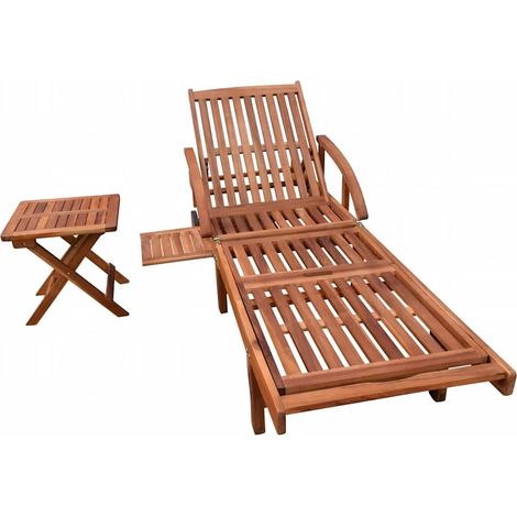 Lettino Prendisole Sdraio con Tavolo in Legno Massello di Acacia (1/5)