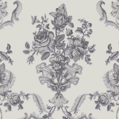 Sirpi Textured Floral Damask Wallpaper Metallic Embossed Glitter Silver Grey (1/2)