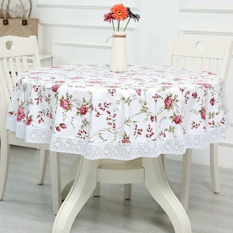 Nappe Ronde en Toile Cirée PVC Imperméable et Anti-Taches avec Motif Floral et Bordure Dentelle – 180 cm – Pour Salle à Manger, Jardin, Café ou Fête (1/4)