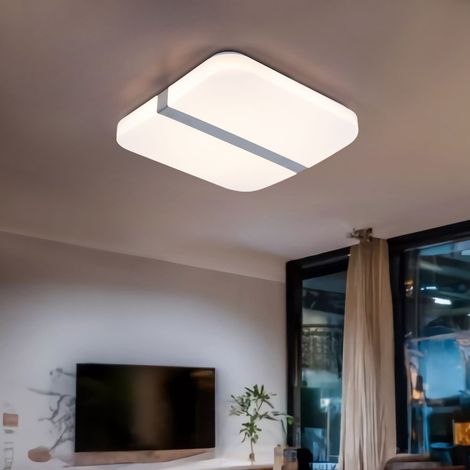 Plafoniera LED cromata per soggiorno, lampada da sala da pranzo, quadrata, 28 Watt 1000 lumen 3000 Kelvin, LxLxA 33,5x33,5x6,7 cm