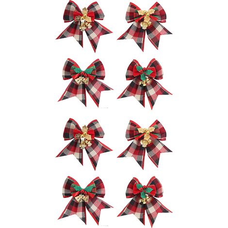 Nœud Papillon De Noël - Avec Clochettes Métalliques - Pour Décoration Arbre De Noël, Guirlande, Fenêtre, Escalier - Lot De 8 (1/5)